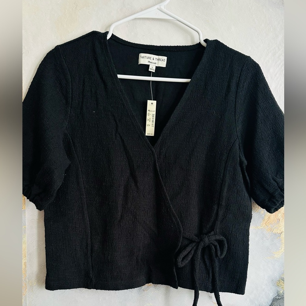 Madewell Black Textured Wrap Blouse size S